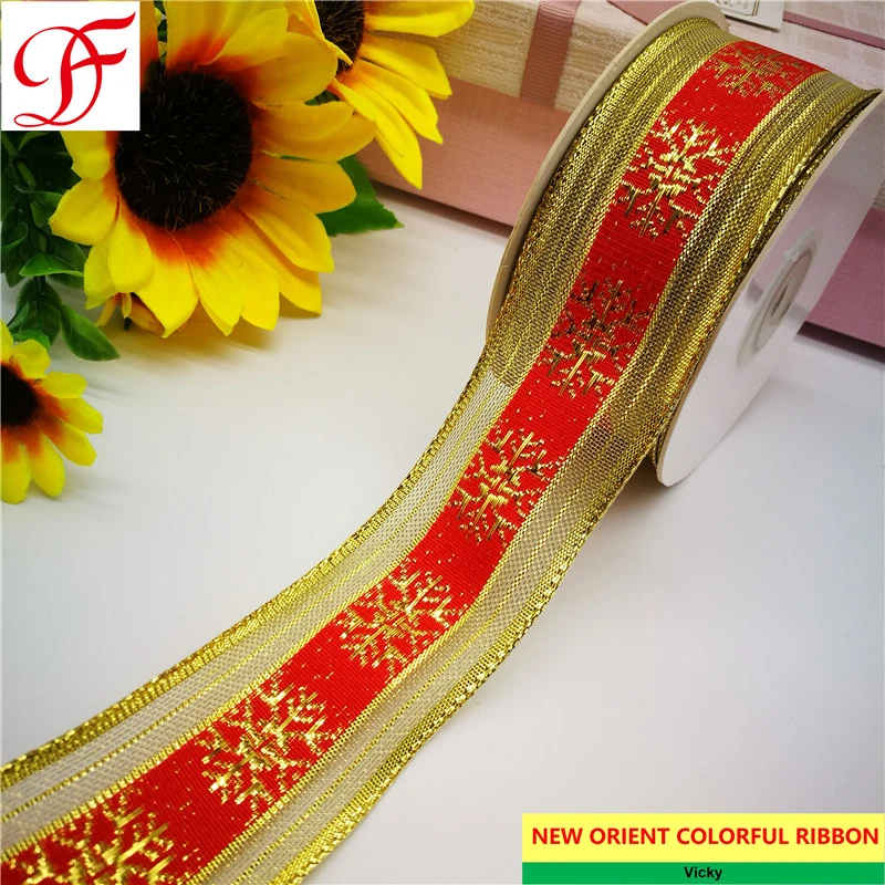 Color Woven Christmas/Xmas Ribbon Double/Single Face Satin Grosgrain Gingham Taffeta Sheer Organza Hemp Ribbon with Many Kinds of Pattern