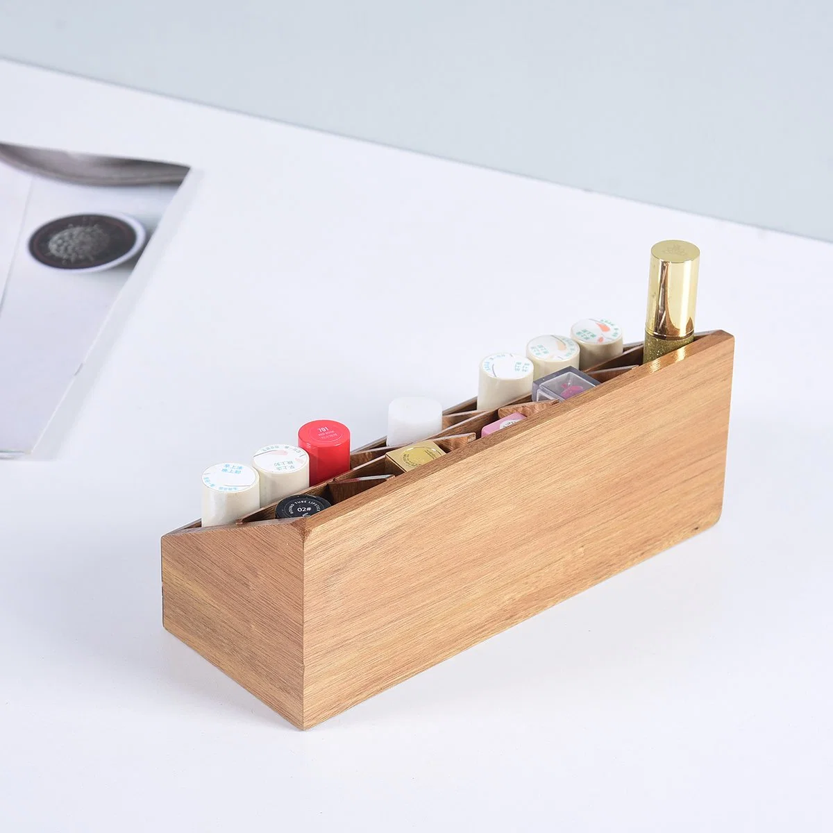 Bamboo Cosmetic Organizer صندوق ماكياج الخشب متعدد الوظائف مع 8 صناديق تخزين.