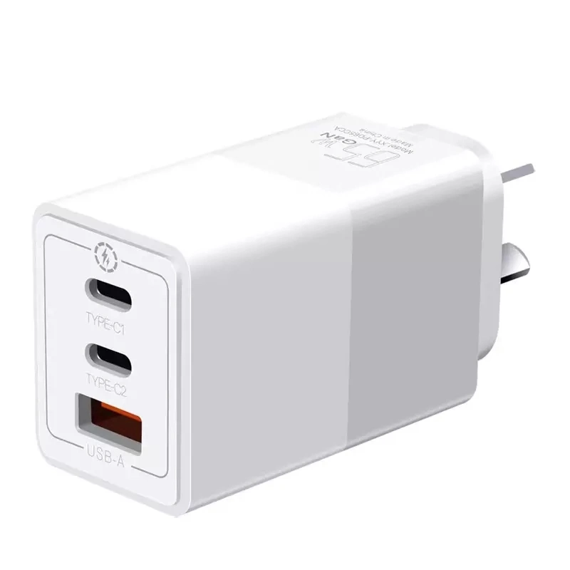 2023 Hot Sale Kc/SAA/ETL/Ukca/CE Approved 65W AC DC GaN Charger 3 Ports Type C Fast USB Adapter