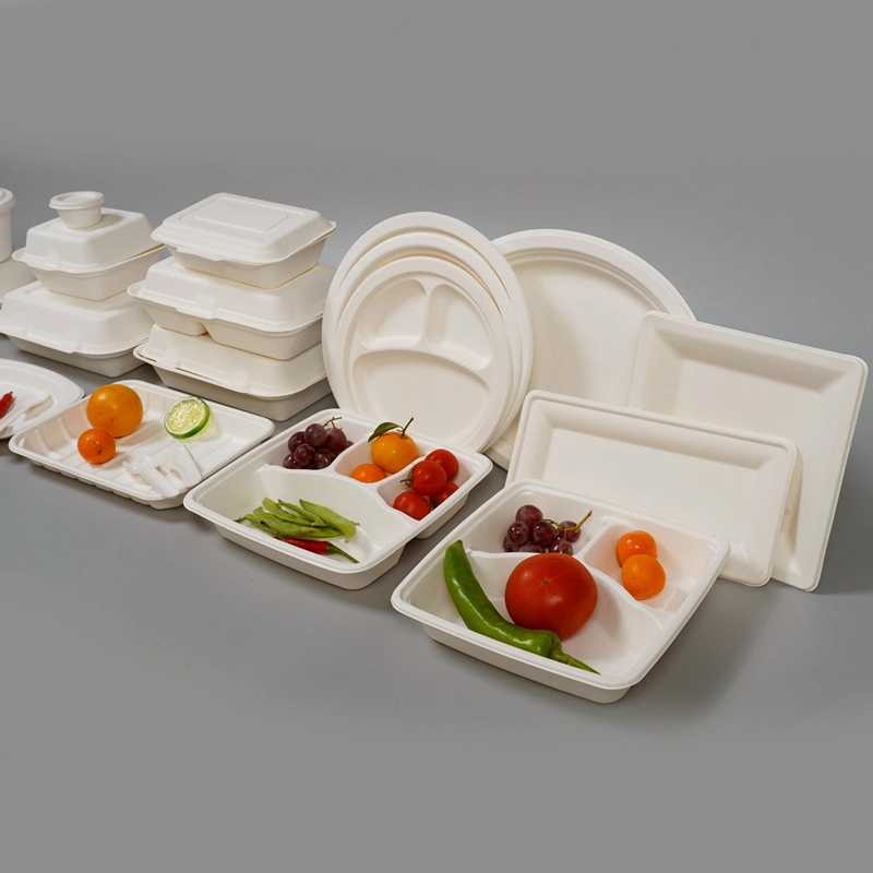 9"X6" bagazo Clamshell Alimentos Caja Takeaway Embalaje biodegradable comida desechable Contenedor