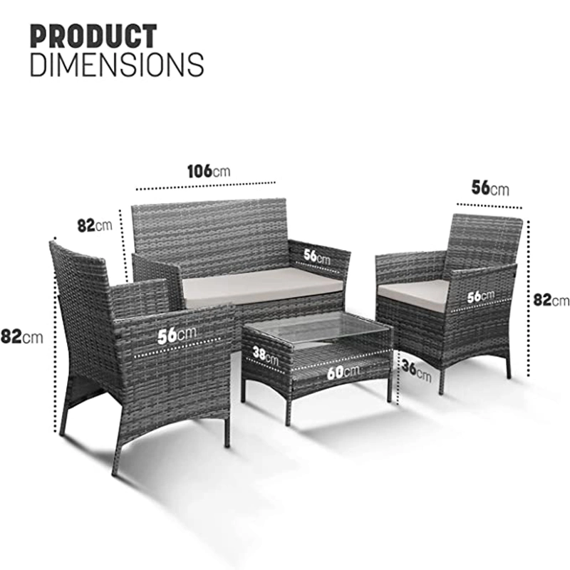 4PC Rattan Garden Furniture Set Outdoor Lounger Chair and Table Bistro Set for Lawn and Patio