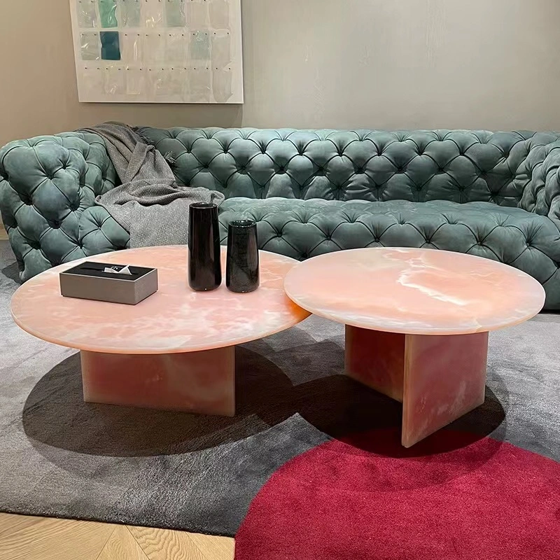 Customized Luxury Sofa Furniture Table Oval Modern Pink Onyx Coffee Table