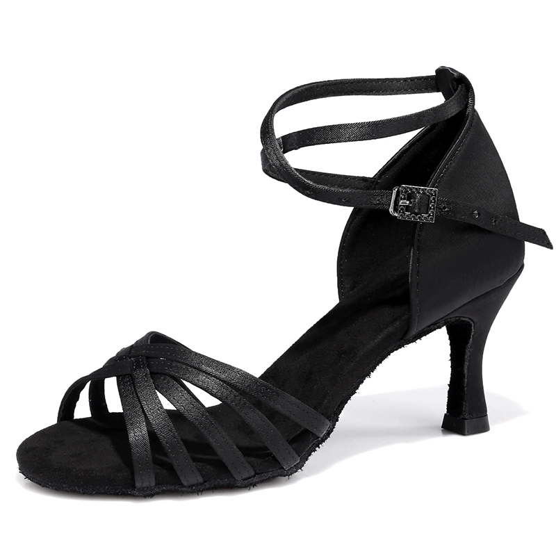 7.5cm Ballroom Adult Women's Professional Black Latin Dance Shoes 602