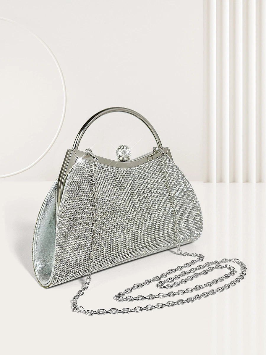 Crystal Handbag Female Bling Silver Banquet Sparkle Purse Hand Bags