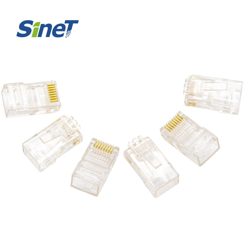 RJ45 Crystal Head Cat5 Cat5e UTP Unshielded Network Connector Gold OEM Male ABS 100PCS Per Bag or Box or Bottle