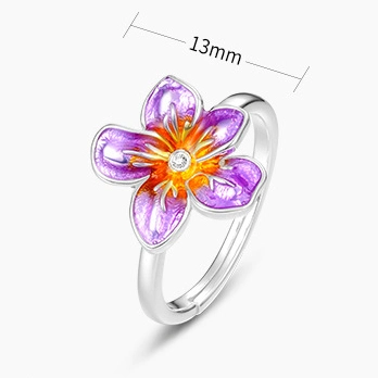 Ensemble de bijoux en argent sterling 925 à fleurs violettes artisanales émaillées