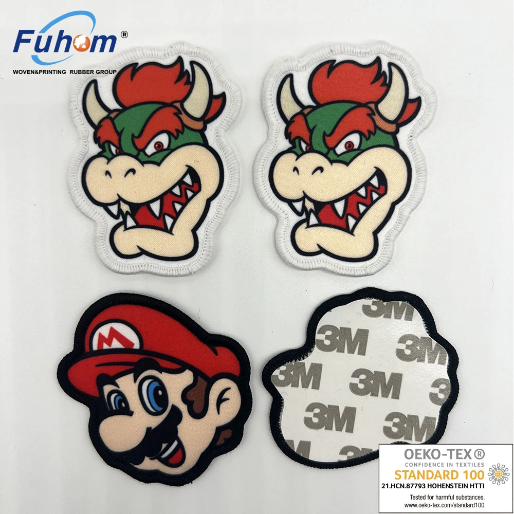 Logótipo Cartoon estampado personalizado emblema bordado emblemas bordados com emblema bordado Base autocolante 3m para vestuário/vestuário/ofertas promocionais