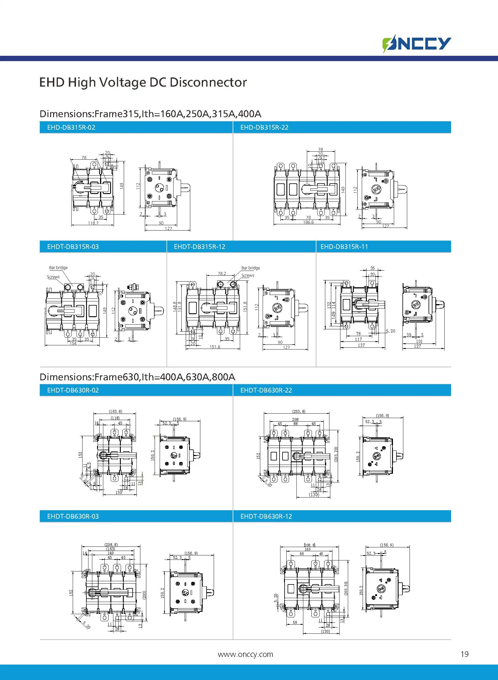 محول حمل التيار المستمر- Disconnections 160A 250A 315A 800A