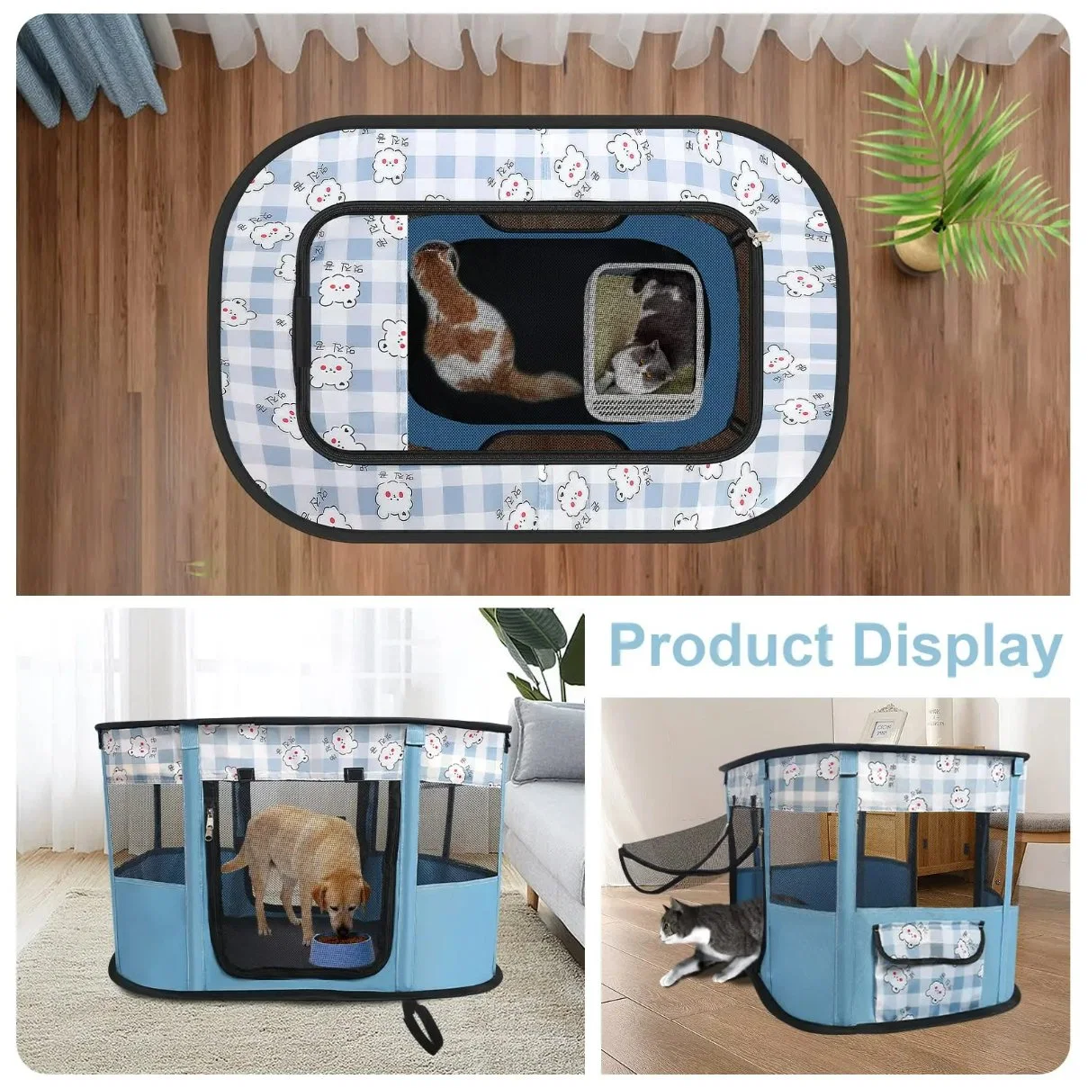 Tent Shape Corrugated Cardboard Cat Scratcher Box Dog Bed Indoor Pet Playpen