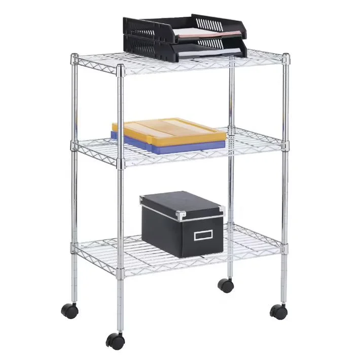 3 Layers Light Duty Chrome Wire Shelving Rack with Wheel