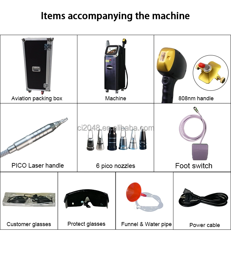 2023 Последние 2 в 1 Q Переключение Pico Лазерная татуировка Удаление волос Picosecond Удаление волос 808 нм диод Лазерная Ice титановая машина