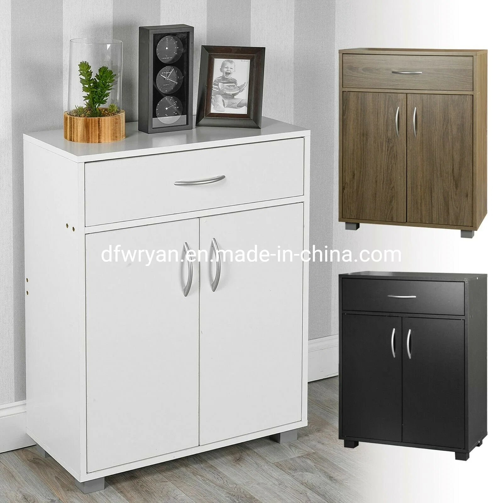 White Color Small 2 Door 1 Drawer Hallway Living Room Sideboard Wooden Storage Cabinet Unit