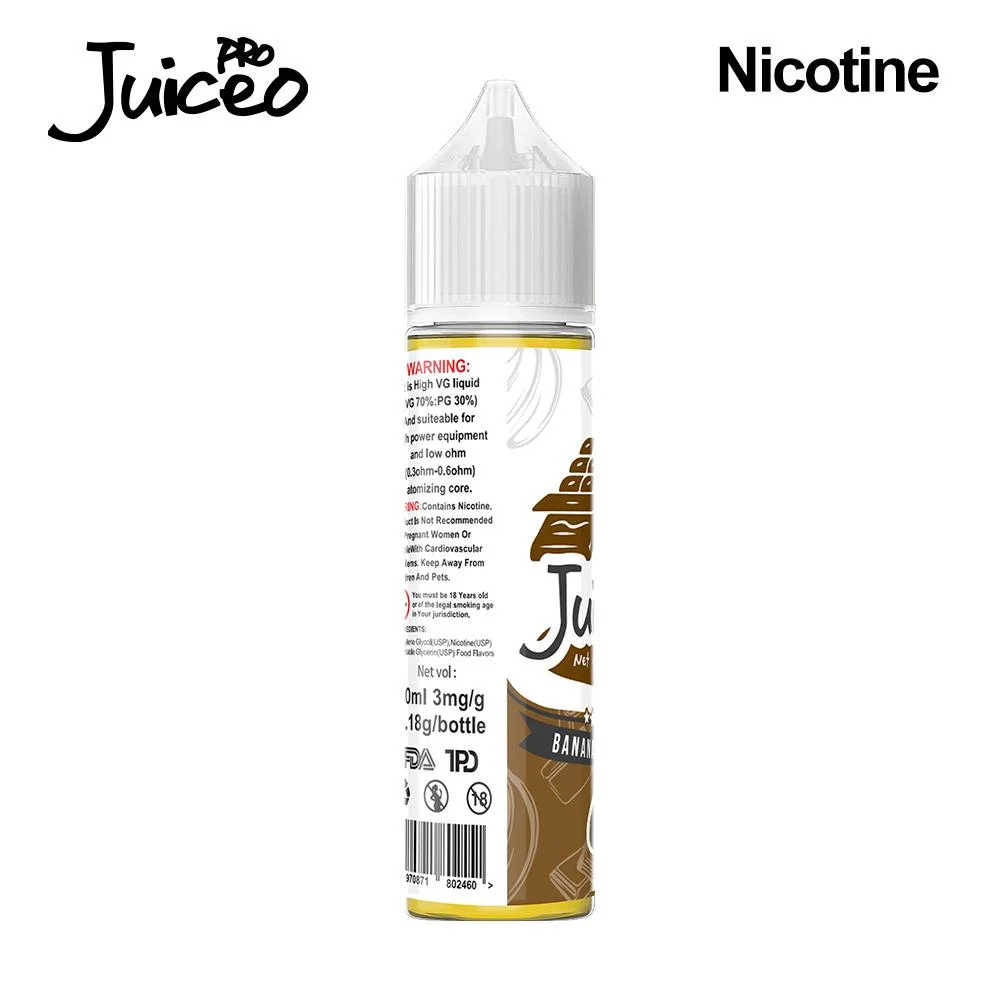 Juiceo PRO Chocolate Banana sal de la nicotina e-líquido, 7, 3, 3mg, 60ml con sabor a fruta, zumo de E-proveedor Mayorista/Proveedor, OEM y ODM, deliciosos sabores