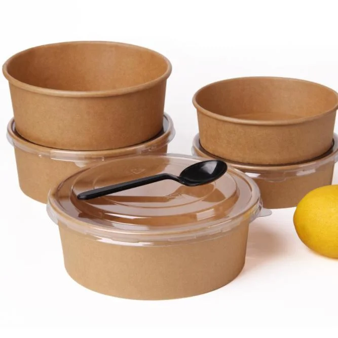 Custom Printed Disposable Take Away Hot Soup Bowls, Kraft Paper Soup Cup with Paper Lid