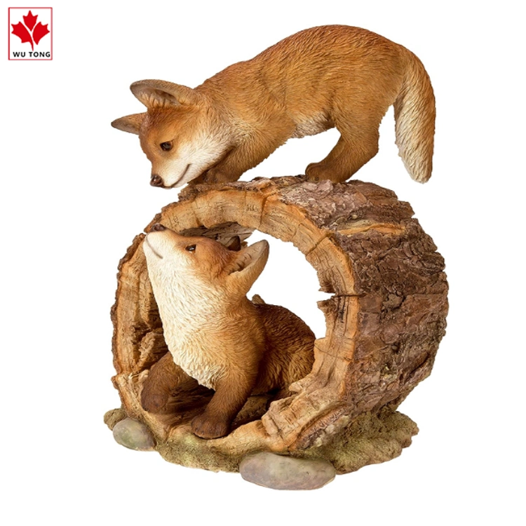 Realistic Animal Craft Resin Fox Playing Figurine Garden Decor