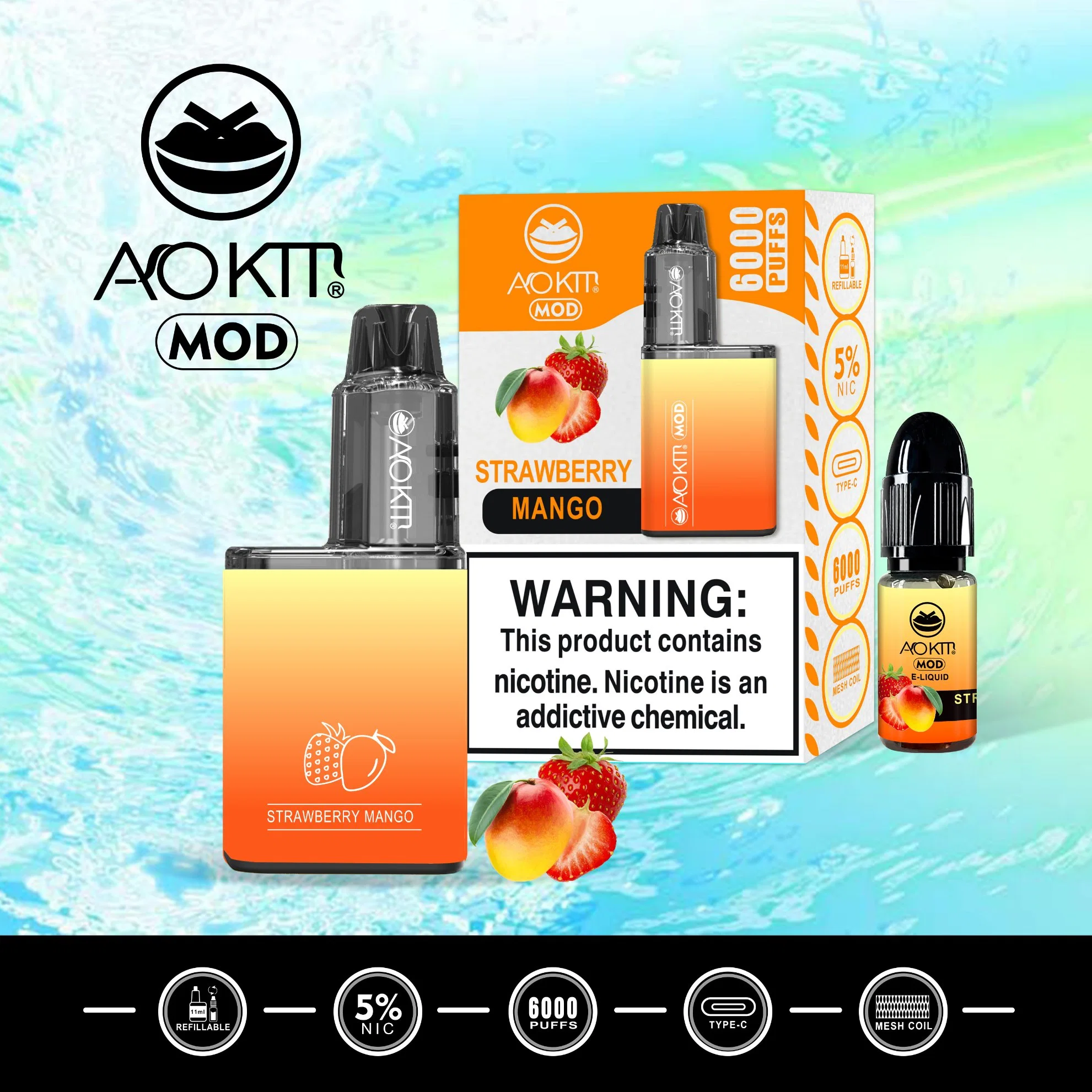 E-pipe Hot Sell Factory Aokit Mod 6000 Puff desechable electrónico Venta de cigarrillos Vaporizer Pot Puff Bar 7K 8K 9K Puff