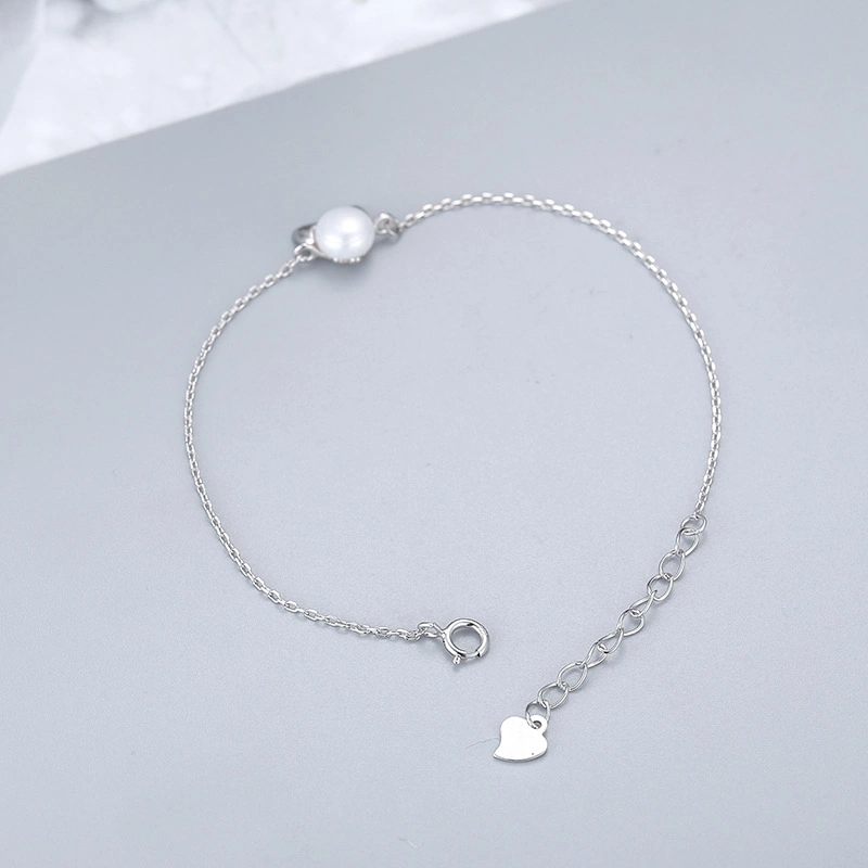 Pearl Cat Head 925 Sterling Silver Double Chain Bracelet