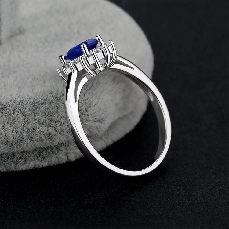 Wholesale Custom Luxury Women's Engagement Anniversary Blue Sapphire 925 Sterling Silver Ring Jewelry