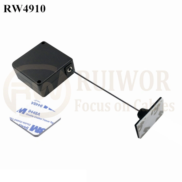 Square Ratcheting Retractable Tether with Ratchet Function with Rectangular Adhesive ABS Plate