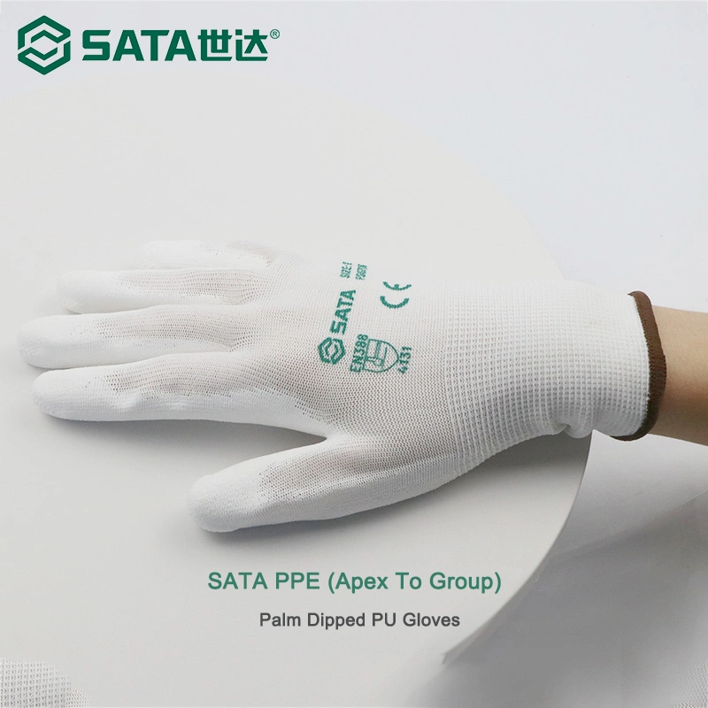 SATA PPE (Apex To Group) Good Wear Resistance and Air Permeability Palm Dipped PU Gloves