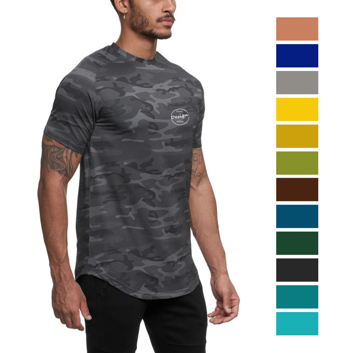 Alta calidad Custom Wholesale Quick Dry Camouflage Camiseta Vintage Slim FIT Sport Gym Performance Camisetas de caza de camuflaje