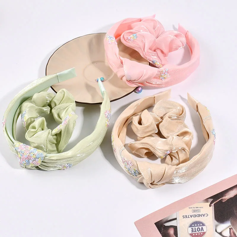 2PCS/Set Korean Fashion Embroidery Hair Band Hair Accessories Cute Bow Fabric Hair Ring