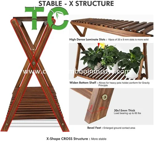Wholesale/Supplier Foldable Bamboo Flower Stand Wood Shoe Shelf Plant Stand