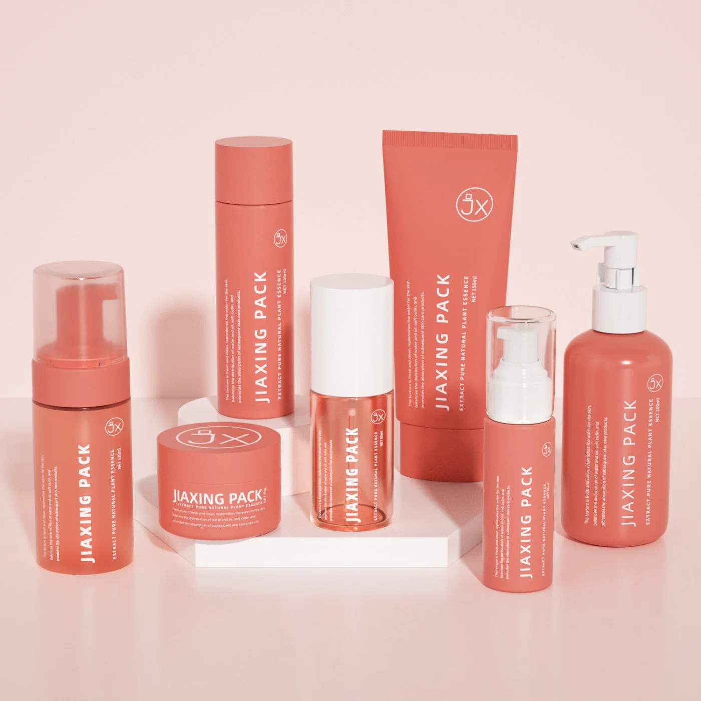 Ensemble de tube, pot et bouteille en plastique pour emballage cosmétique de soins de la peau en gros : toner facial, sérum, lotion, nettoyant, écran solaire.