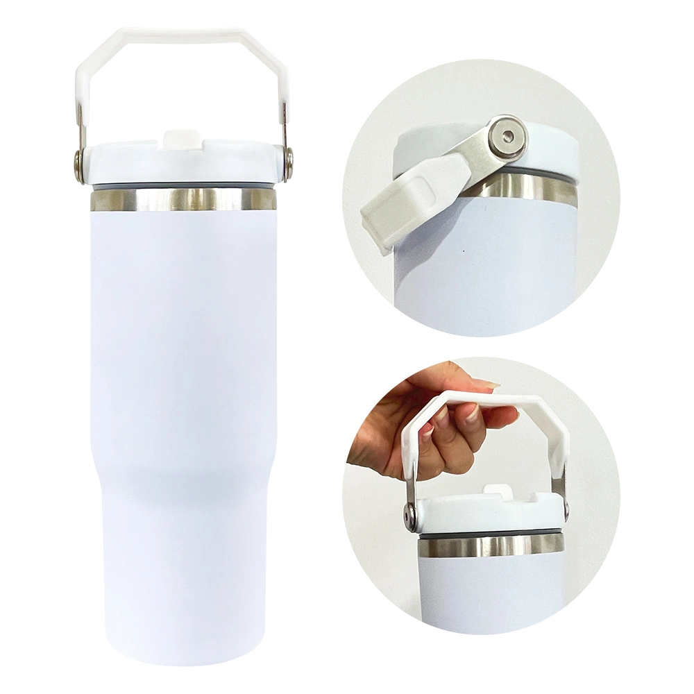 30oz sublimación en blanco mate Macaron de doble pared con aislamiento de vacío de acero inoxidable vasos tazas tazas de viaje portátil de la botella de agua con asa