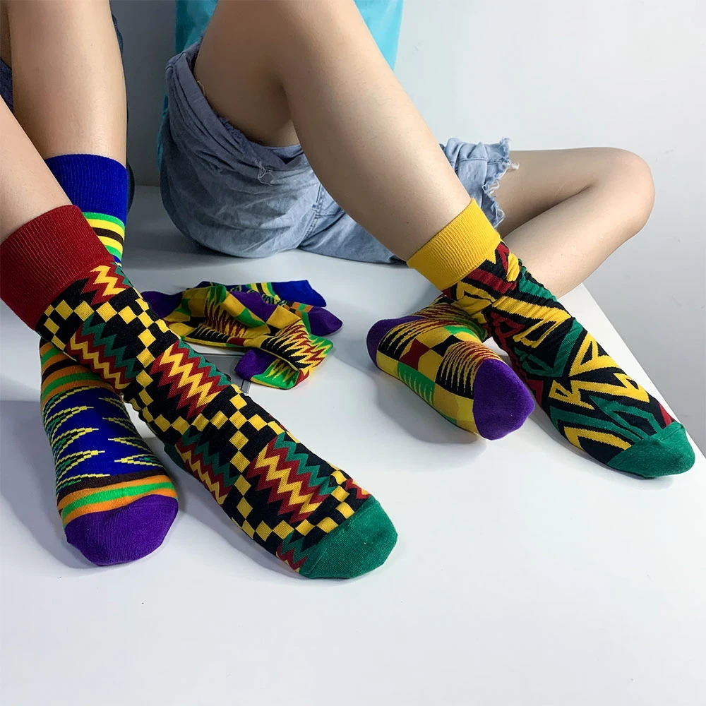 Latest African Prints Kente Pattern Fashionable Unisex Long Socks