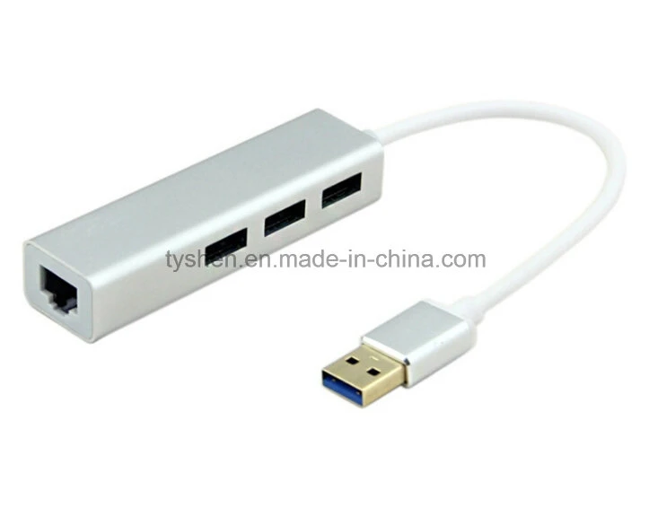 منافذ USB 3.0 Hub 3 مع بطاقة Ethernet 100 متر،