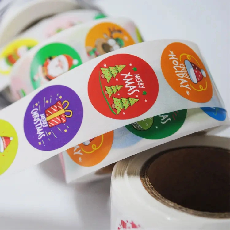 Deco Sticker Custom Christmas Sticker Roll Set Labels, Christmas Logo Decoration Wrapping Packaging Stickers for Kids Gift