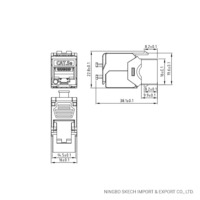 UTP Cat5e Toolless Keystone Jack RJ45 180 Grad ungeschirmter Keystone 8p8c-Netzwerkmodul