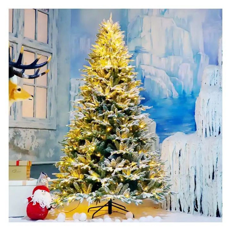 Prelit LED Snowy 7FT Low Price Dense with Pine Conechristmas Tree PE PVC Mixed Xmas Tree