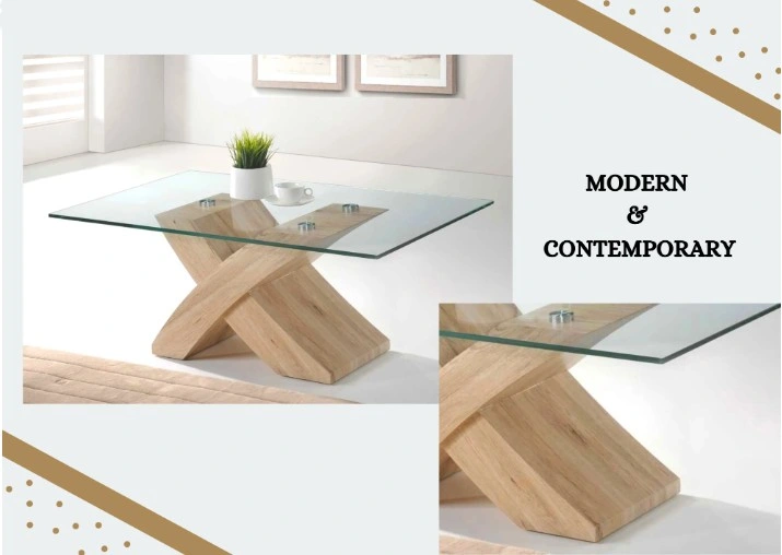 Contemporary & Classic Wooden Coffee Table with Tempered Glass Top