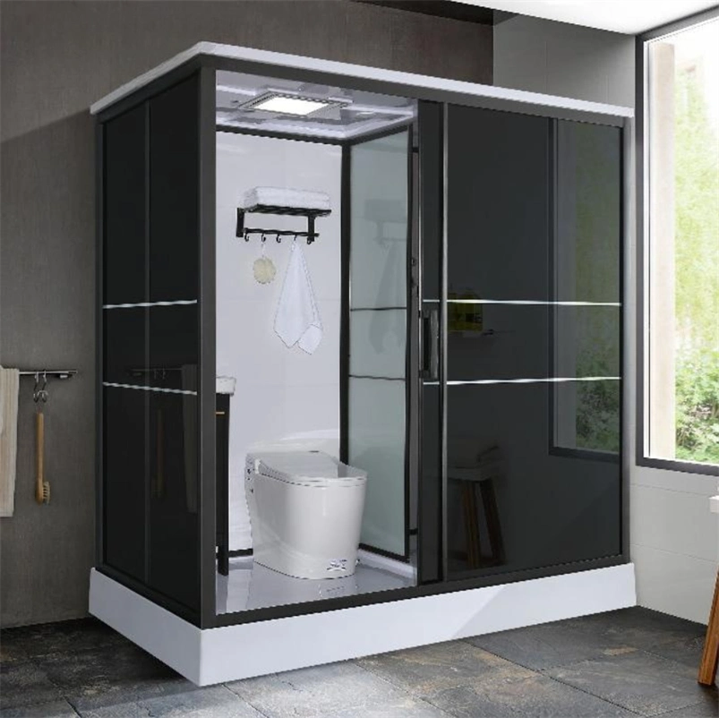 Whirlpool Massage Shower Combo with Brushed Aluminum Frame and Tempered Glass, Featuring LED Lights, Fan Portable Bathroom Units Kit Bathroom Shower Room