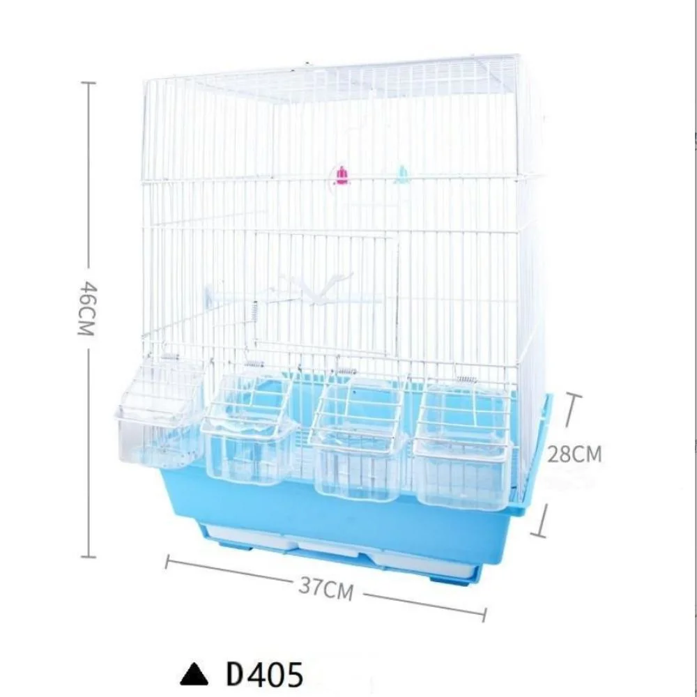 ODM OEM kleiner Vogelkäfig mit weißem Draht blauem Kunststoff Basis mit abnehmbarem Fach