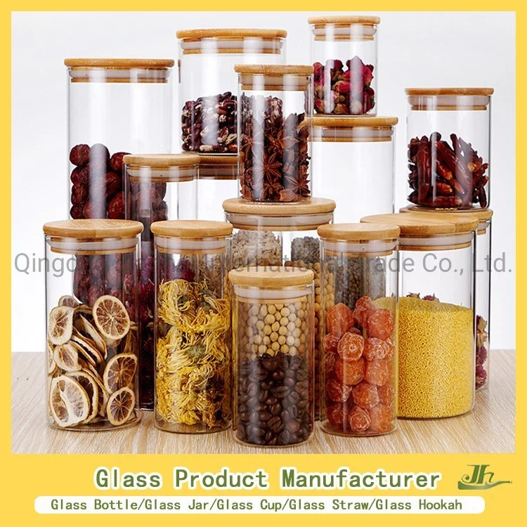 500/800/1200ml Clear Borosilicate Kitchen Food Glass Jar Set with Wood Cork Ball Stopper Lid Storage Bottles Jars