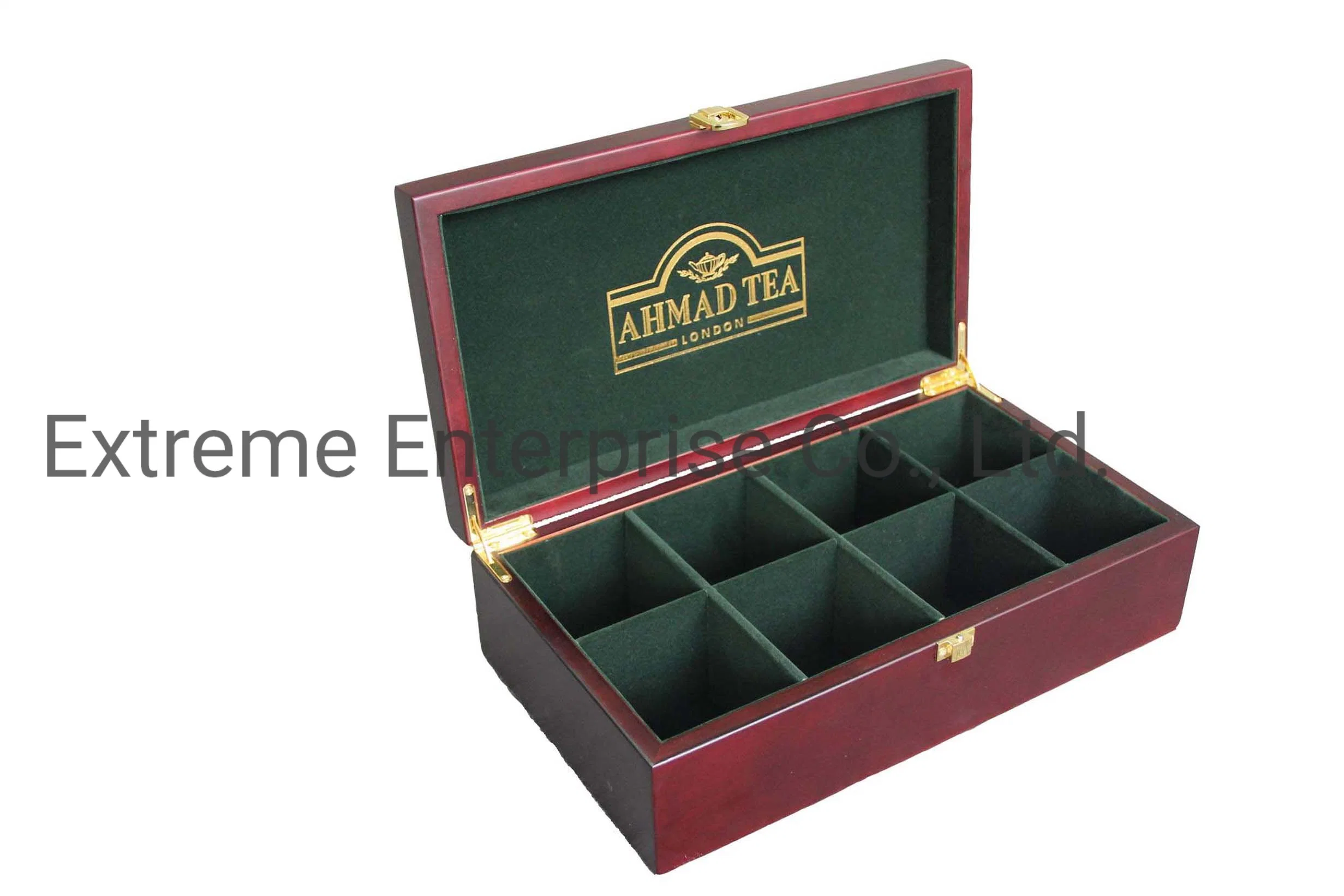 Wunderschön gearbeitete reiche Mahagoni Holz Tee-Display Truhen Box, Filz gefüttert Hartholz Tee-Lagerung und Geschenk-Display-Box, Tee-Verpackung Boxen mit 8 Fach