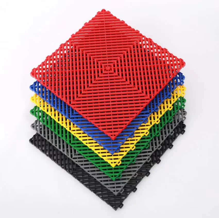 High Tensile Strength Portable Plastic Garage Flooring Tiles Modular Anti Slip PP Floor Mat Drain Grate for Car Wash Room Shop