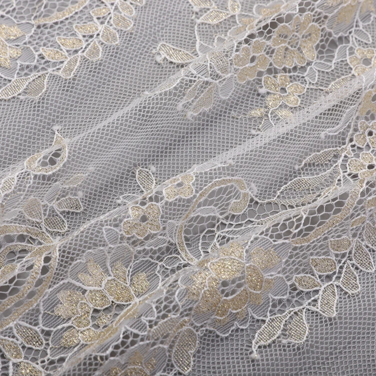 Gold and Silver Thread Eyelash Lace Non-Stretch Fabric Dress Garment Accessories