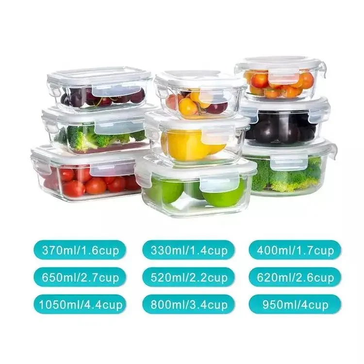 Wholesale/Supplier Rectangle Microwave Oven Sealed Food Container 330ml-1050ml Glass Bowl Food Containers Sets with Lids for Meal