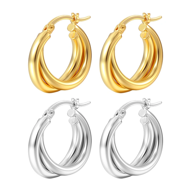 French Retro High-Grade Ring Ear Hook Female Customized Fashion 18K Stainless Steel Earrings