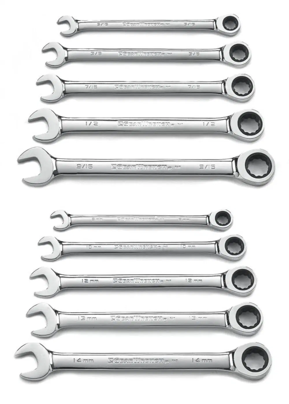 OEM Custom / Standard Gearwrench 5 PC. 12 PT. Ratcheting Combination Wrench Set