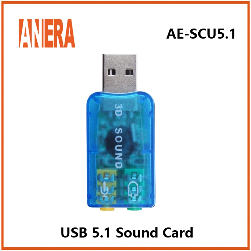 Cm108 Chipset USB 2.0 para audio 3D Virtual Adaptador de tarjeta de sonido 5.1 canales de sonido vía libre en la unidad USB de la tarjeta de sonido CM108