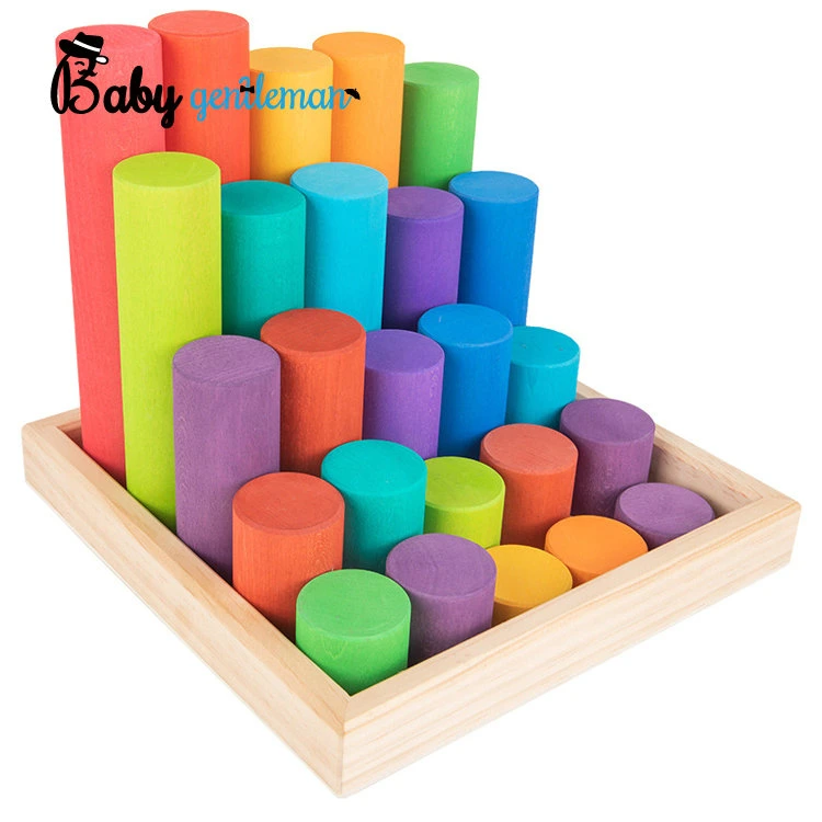 New Creative Educational Toys Wooden Rainbow Cylindrical Building Block Z13270A