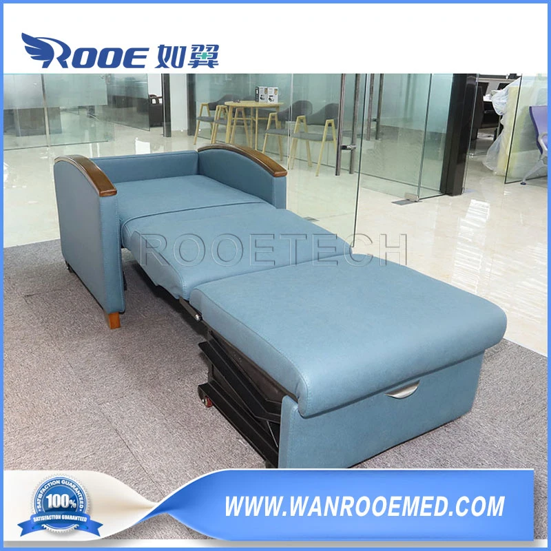 Heavy Metal Square Pipes Patient Room Attendant Chair Sleeping Bed with Solid Wood Handrail