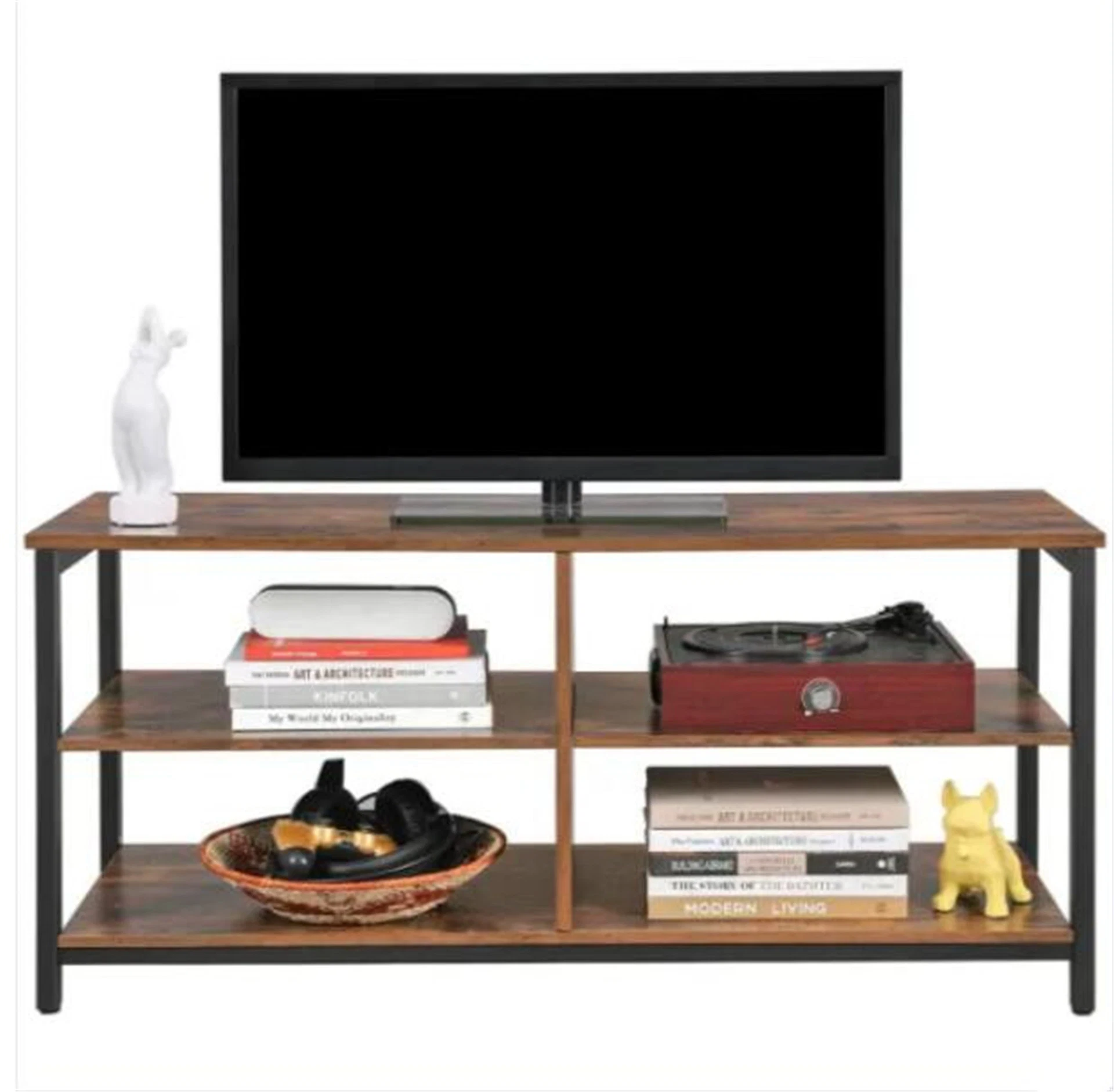 Factory Direct Industrial TV Console Table with Storage Shelves