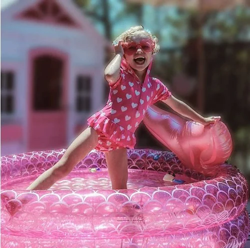 Inflatable Swimming Pool for Kids Kiddie Toddler Pink Mermaid Round 2-Rings Garden Pool Durable PVC Outdoor Baby Ball Pit Pool