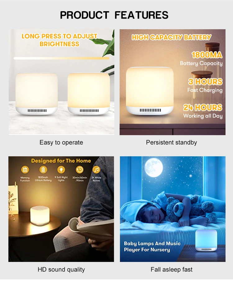 Beste Schlafhilfe LED-Nachtlicht mit 34 Natural Soothing Sounds Smart Sleep Device White Noise Machine Music Night Speaker